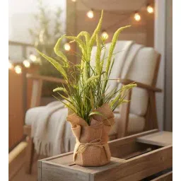 aarvi decor studio Green Silk Plastic And Jute Artificial Foxtail Grass Arrangement Flower Bunch With Jute Wrap-picture-41