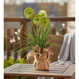 aarvi decor studio Green Silk Plastic And Jute Faux Allium Flower Bunch With Jute Wrap-picture-42
