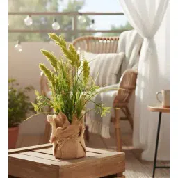 aarvi decor studio Green Silk Plastic And Jute Faux Pampas Grass Arrangement Flower Bunch With Jute Wrap-picture-46