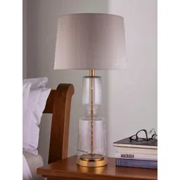 AARVI DECOR STUDIO Grey Glass Contemporary Cylindrical Shaped Table Lamp with Adjustable Cord-picture-10