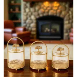 aarvi decor studio Set of 3 Glass and Matel Heritage Arch Jar Containers-picture-36