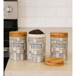 aarvi decor studio Set of 3 The pantry luxe Ceramic and Wooden Jar Containers-picture-25