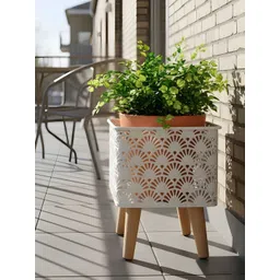 AARVI DECOR STUDIO White Mesh-Designed Freestanding Square Planter-picture-44