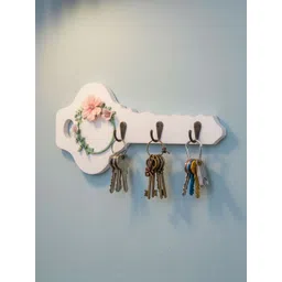 AARVI DECOR STUDIO White Printed Wooded 2-Hooks Key Holders image 1