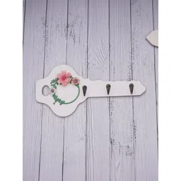 AARVI DECOR STUDIO White Printed Wooded 2-Hooks Key Holders image 3