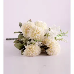 aarvi decor studio White Silk Chrysanthemums Silk Bunch Single Stem Flower-picture-7