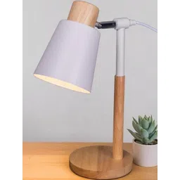 AARVI DECOR STUDIO White Wood Frusturical Shaped Table Lamp-picture-26