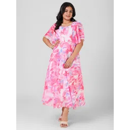 Aarya Designer Floral Print Flutter Sleeve Georgette Fit & Flare Maxi Dress-picture-47