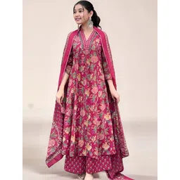 Aarya Designer Girls Floral Printed Pleated Thread Work Kurti With Palazzos And Dupatta-picture-27