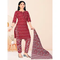 Aarya Designer Girls Floral Printed Regular Pure Cotton Kurta with Trousers & With Dupatta-picture-35