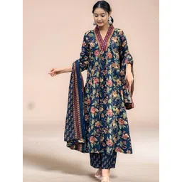 Aarya Designer Girls Floral Printed Thread Work Pure Cotton Kurta with Palazzos & Dupatta-picture-31
