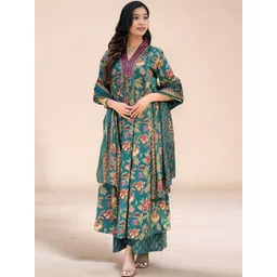 Aarya Designer Girls Floral Printed V-Neck Regular Calf Length Anarkali Kurta Set-picture-39