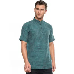 Aaryavar Striped Mandarin Collar Thread Work Khadi Straight Kurta-picture-28