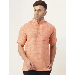 Aaryavar Striped Woven Design Mandarin Collar Thread Work Khadi Straight Kurta-picture-38