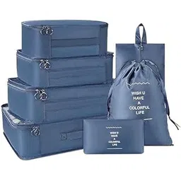 AASHRIT Nylon 8 Pcs Travel Organizer Pouch Packing Cubes For Clothes Space Savers Bags Cosmetics/Underwear/Socks/Shoes Toiletry Bag Laundry Organiser (navy blue)-picture-54