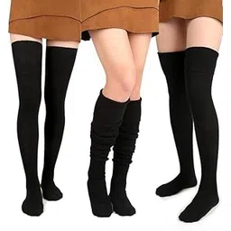 aashrit Warm Thigh High Socks | Knitted Thick Thermal Woolen Socks for Women Winter Wear Knee Length | Knee High Leg Warmers Long Socks Boot Cuffs Knee Cap | Color-Black (Free Size,1 Pair)-picture-28