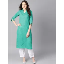 AASI - HOUSE OF NAYO Women Green & White Solid Kurta with Trousers-picture-33