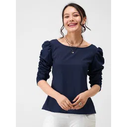 AASK Boat Neck Puff Sleeve Regular Top-picture-16