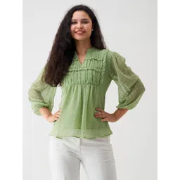 aask Casual Regular Sleeves Self Design Women Light Green Top-picture-15