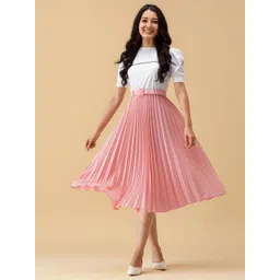 AASK Colourblocked Puff Sleeves Fit & Flare Midi Dress-picture-22