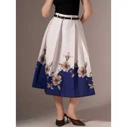 AASK Cotton Midi Flared Pleated Skirt With Belt Loop-picture-22