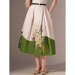 AASK Cotton Midi Flared Pleated Skirt With Belt Loop-picture-33