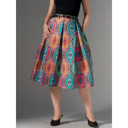 AASK Cotton Midi Flared Pleated Skirt With Belt Loop-picture-17