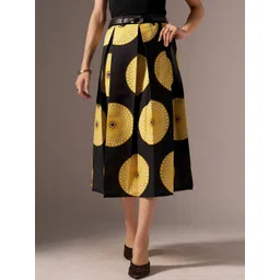 AASK Cotton Midi Flared Pleated Skirt With Belt Loop-picture-25