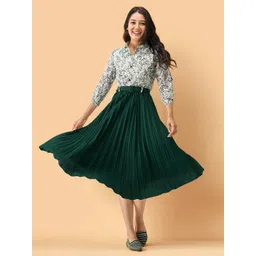 AASK Floral Print Puff Sleeve Crepe Fit & Flare Midi Dress-picture-35