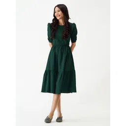 AASK Puff Sleeve Crepe Fit & Flare Midi Dress-picture-26