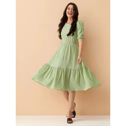 AASK Puff Sleeve Crepe Formal Fit & Flare Midi Dress-picture-25