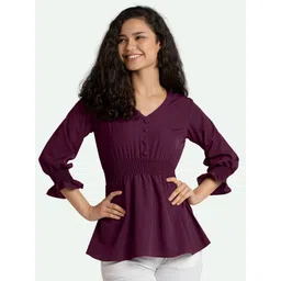 AASK Purple Smocked Crepe Empire Top-picture-36