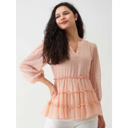 AASK Self Design Mandarin Collar Layered Peplum Top-picture-28