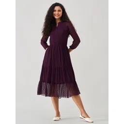 AASK Self Design Puff Sleeve Fit & Flare Midi Dress-picture-27