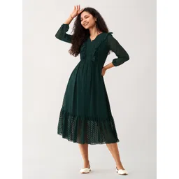AASK Self Design Ruffled Crepe Fit & Flare Midi Dress-picture-36