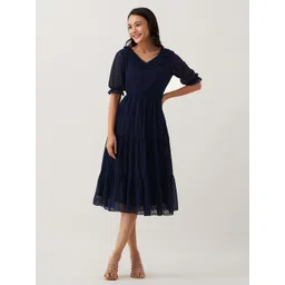 AASK Self Design Ruffles Tiered Fit & Flare Midi Dress-picture-35