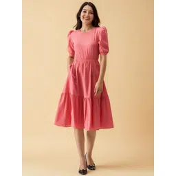 AASK Women Gajari Solid Crepe Fit and Flare Calf Length Dress-picture-18