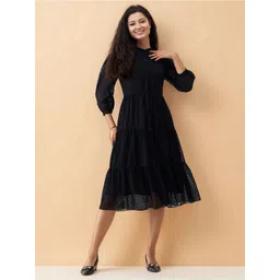 AASK Women Self Design Puff Sleeve Fit & Flare Midi Dress-picture-29