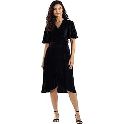 aask Women Solid PlainV Neck Half Sleeves Dress-picture-41