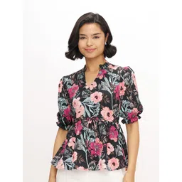 AASK Women's Polyester Floral Printed Puff Sleeves Mandairan Coller Regular Top-picture-35