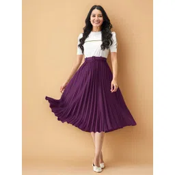 Aask Women's Wine Solid Crepe Fit and Flare Calf Length Dress-picture-21