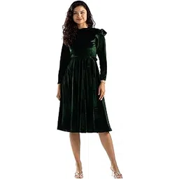 aask Women Solid PlainRound Neck Full Sleeves Dress image 1