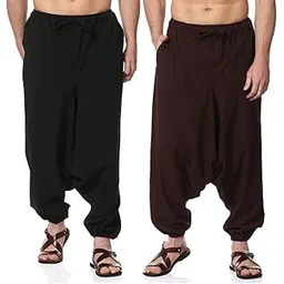 aatman One Size Men's Eco-Friendly Cotton Harem Pants Pack of 2 | Fits Waist Size 28 to 36 Inches-picture-35