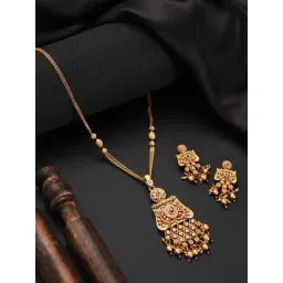 Aatmana 24K Gold-Plated Pink & Ruby Studded Handcrafted Filigree Necklace Set-picture-36