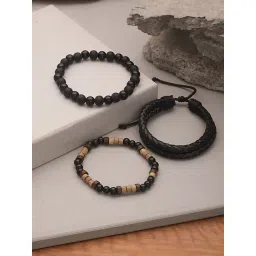 Aatmana Black Brass Beaded Wraparound Flexible fit Bracelet Set of 3-picture-18