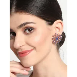 Aatmana Blue Kundan Studded Stone Contemporary Stud Earrings for Women-picture-19