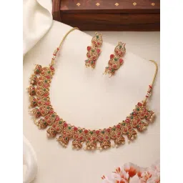Aatmana Gold Minimal Kundan & Stone Studded Necklace & Earring Set-picture-39