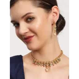 Aatmana Gold-Plated & Green Stone Studded Handcrafted Necklace Set-picture-37