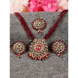 Aatmana Gold-Plated & Kundan Studded Maroon Beaded Multi-Strand Necklace Set-picture-16