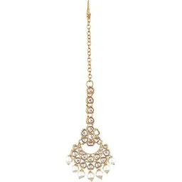 aatmana Gold-Plated & Off-White Artificial Stone-Studded Beaded Maang Tikka - MTK-JS24-11074-picture-24